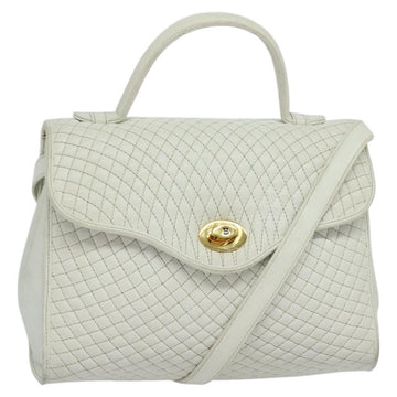 BALLY Hand Bag Leather 2way White Gold Auth 117861