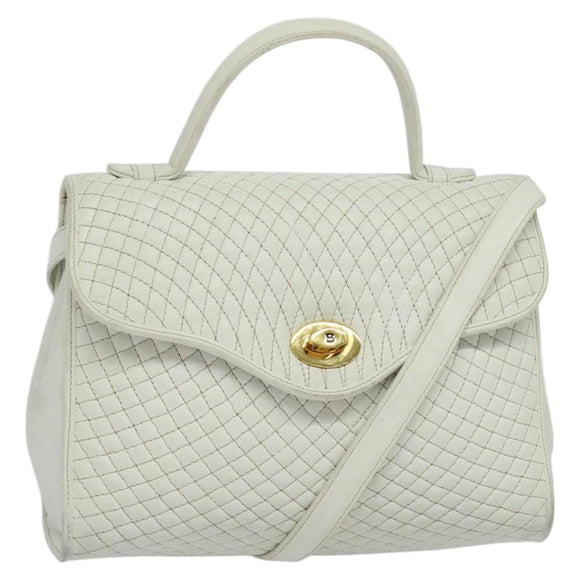 BALLY Hand Bag Leather 2way White Gold Auth 117861