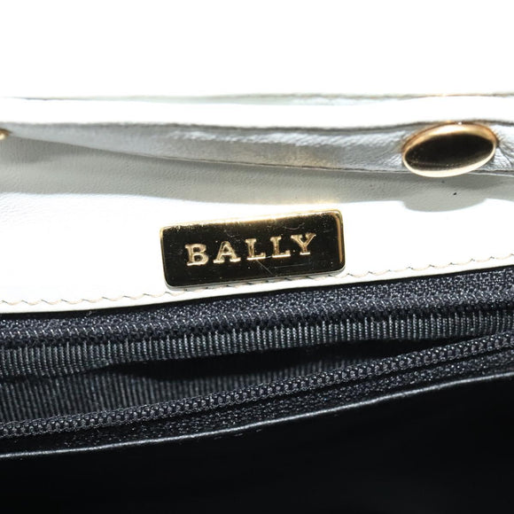 BALLY Hand Bag Leather 2way White Gold Auth 117861