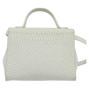 BALLY Hand Bag Leather 2way White Gold Auth 117861 - 0