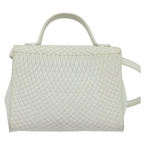 BALLY Hand Bag Leather 2way White Gold Auth 117861