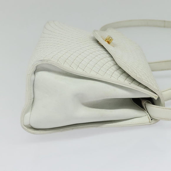 BALLY Hand Bag Leather 2way White Gold Auth 117861