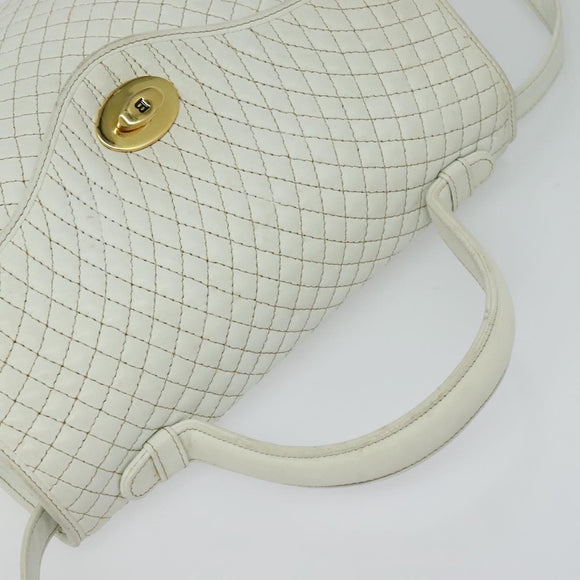 BALLY Hand Bag Leather 2way White Gold Auth 117861