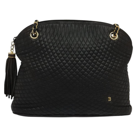 BALLY Chain Shoulder Bag Leather Black Auth 117884
