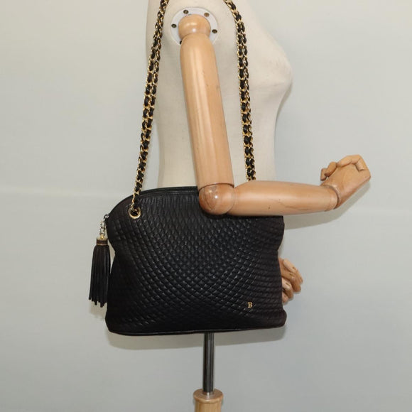 BALLY Chain Shoulder Bag Leather Black Auth 117884