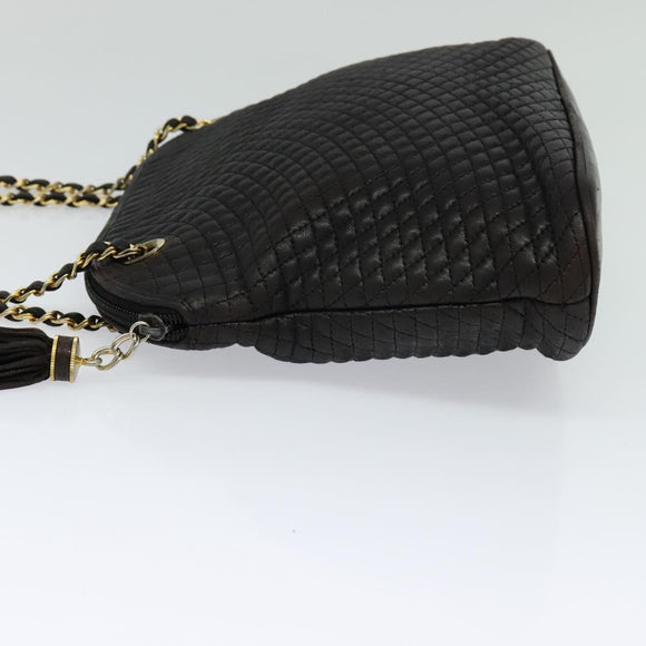 BALLY Chain Shoulder Bag Leather Black Auth 117884