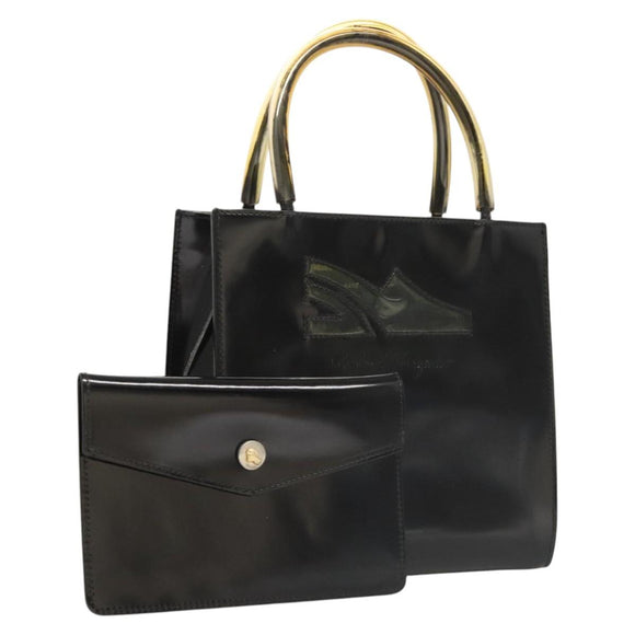 Salvatore Ferragamo Hand Bag Patent leather Black Auth 117886
