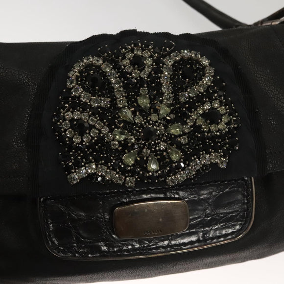 PRADA Shoulder Bag Leather Black Auth 117887