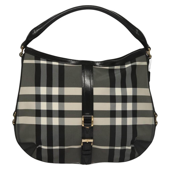BURBERRY Nova Check Shoulder Bag Nylon Black Gold Auth 117888