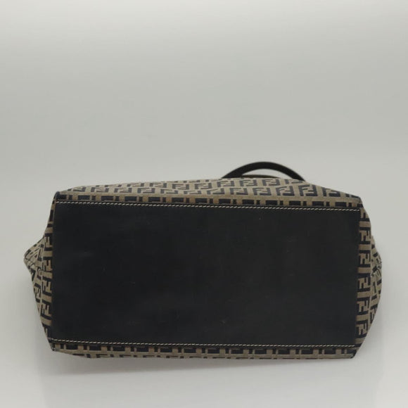 FENDI Zucchino Canvas Tote Bag Nylon Navy Silver Auth 117895