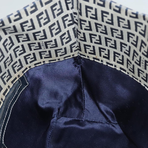 FENDI Zucchino Canvas Tote Bag Nylon Navy Silver Auth 117895