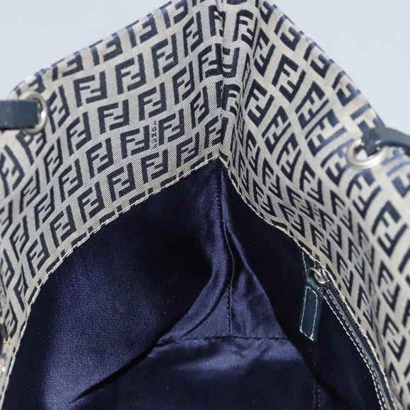 FENDI Zucchino Canvas Tote Bag Nylon Navy Silver Auth 117895