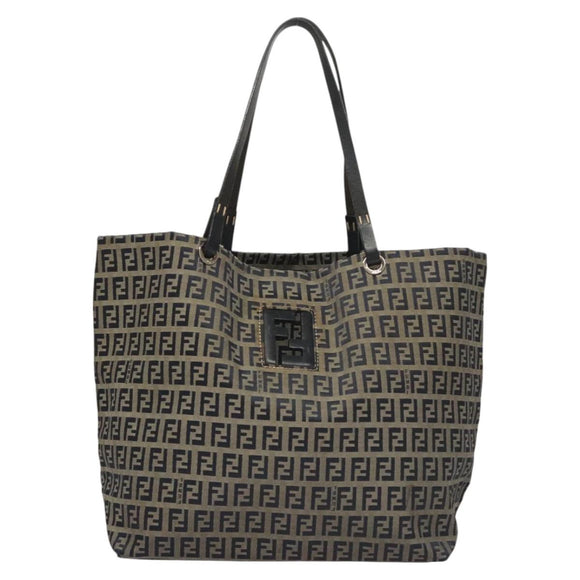 FENDI Zucchino Canvas Tote Bag Nylon Navy Silver Auth 117895