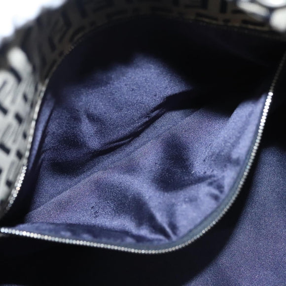 FENDI Zucchino Canvas Tote Bag Nylon Navy Silver Auth 117895