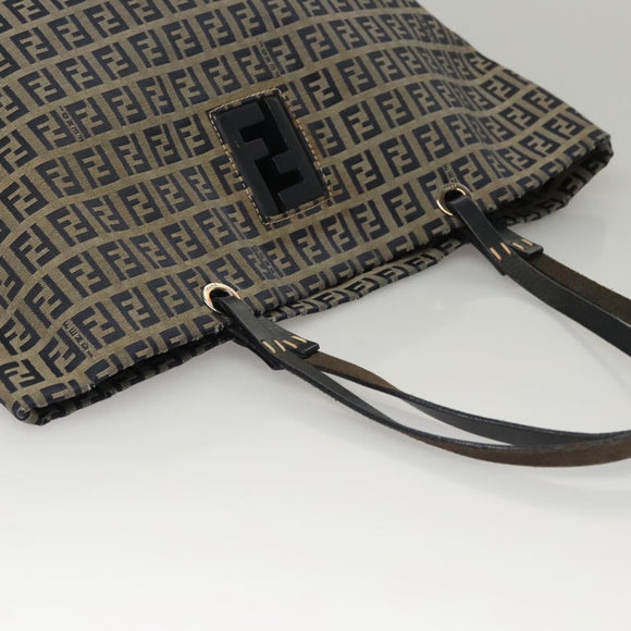 FENDI Zucchino Canvas Tote Bag Nylon Navy Silver Auth 117895