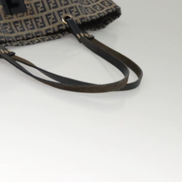 FENDI Zucchino Canvas Tote Bag Nylon Navy Silver Auth 117895