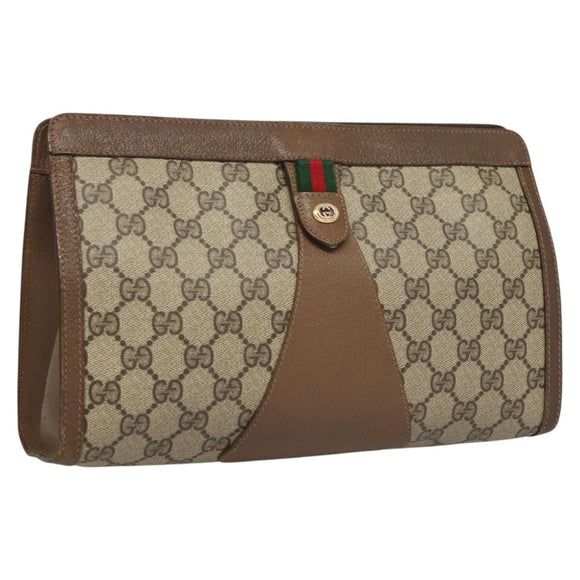 GUCCI GG Supreme Web Sherry Line Clutch Bag PVC Beige 89 01 033 Auth 117897