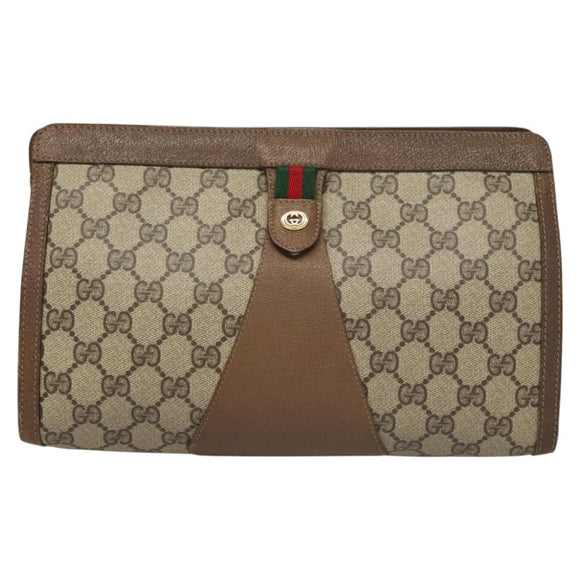 GUCCI GG Supreme Web Sherry Line Clutch Bag PVC Beige 89 01 033 Auth 117897