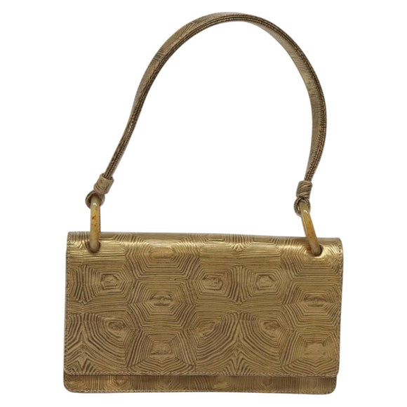 PRADA Shoulder Bag Leather Gold Auth 117899