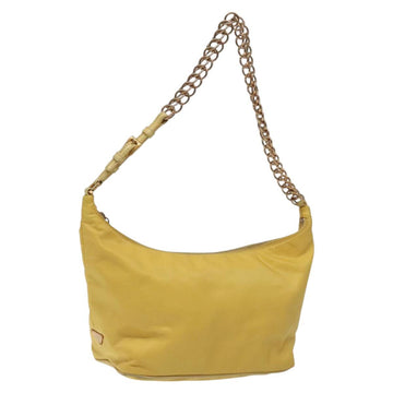PRADA Chain Shoulder Bag Nylon Yellow Gold Auth 117900