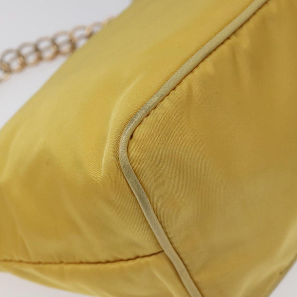 PRADA Chain Shoulder Bag Nylon Yellow Gold Auth 117900A