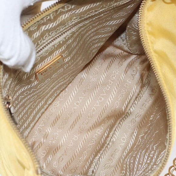 PRADA Chain Shoulder Bag Nylon Yellow Gold Auth 117900A