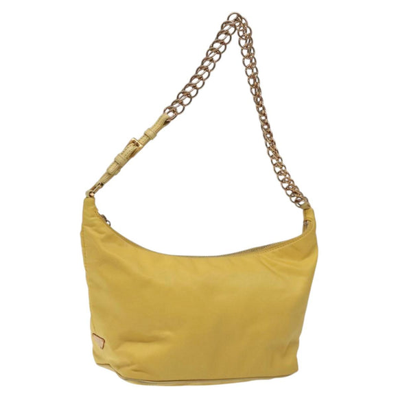 PRADA Chain Shoulder Bag Nylon Yellow Gold Auth 117900A