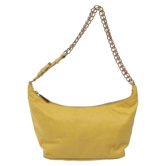 PRADA Chain Shoulder Bag Nylon Yellow Gold Auth 117900A