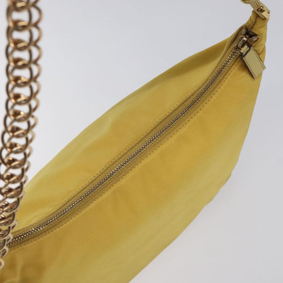 PRADA Chain Shoulder Bag Nylon Yellow Gold Auth 117900A