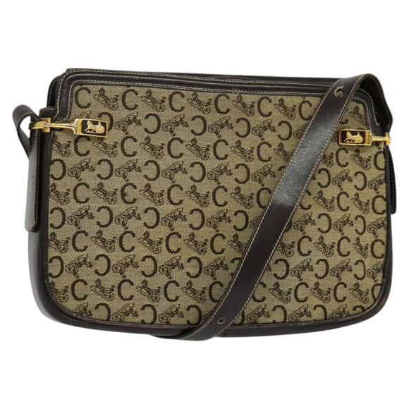 CELINE C Sulky Shoulder Bag Canvas Beige Gold Auth 117907