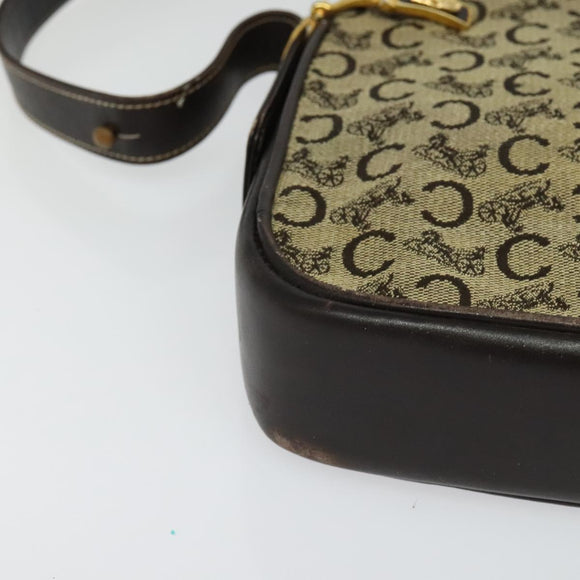 CELINE C Sulky Shoulder Bag Canvas Beige Gold Auth 117907