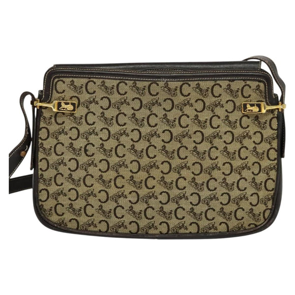 CELINE C Sulky Shoulder Bag Canvas Beige Gold Auth 117907