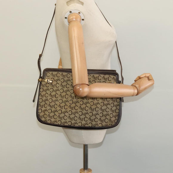 CELINE C Sulky Shoulder Bag Canvas Beige Gold Auth 117907