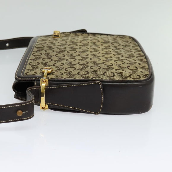 CELINE C Sulky Shoulder Bag Canvas Beige Gold Auth 117907