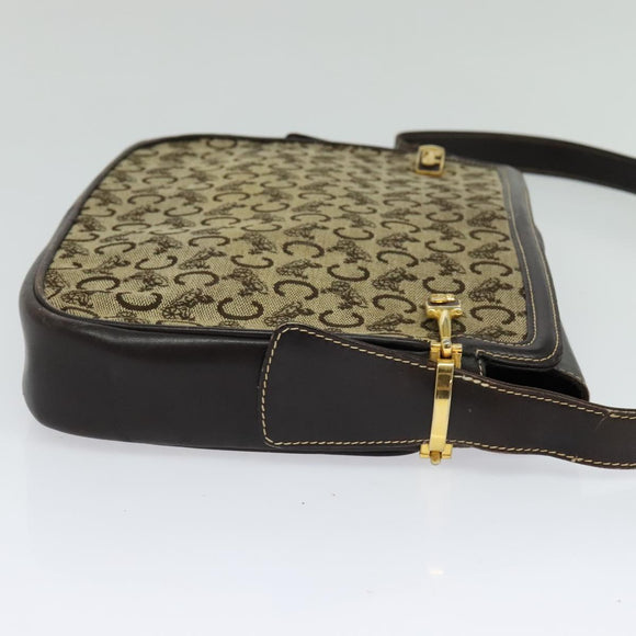 CELINE C Sulky Shoulder Bag Canvas Beige Gold Auth 117907