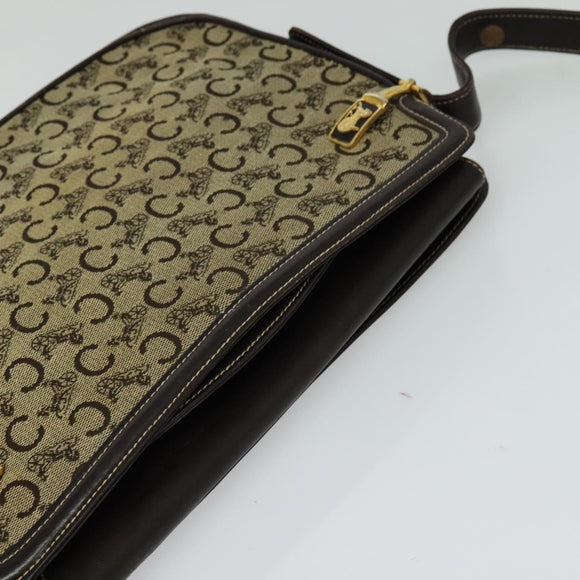 CELINE C Sulky Shoulder Bag Canvas Beige Gold Auth 117907
