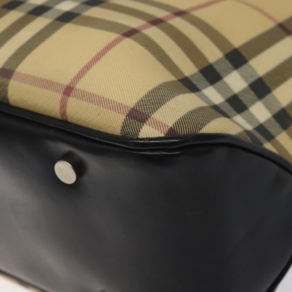 BURBERRY Nova Check Hand Bag PVC Beige Silver Auth 117914