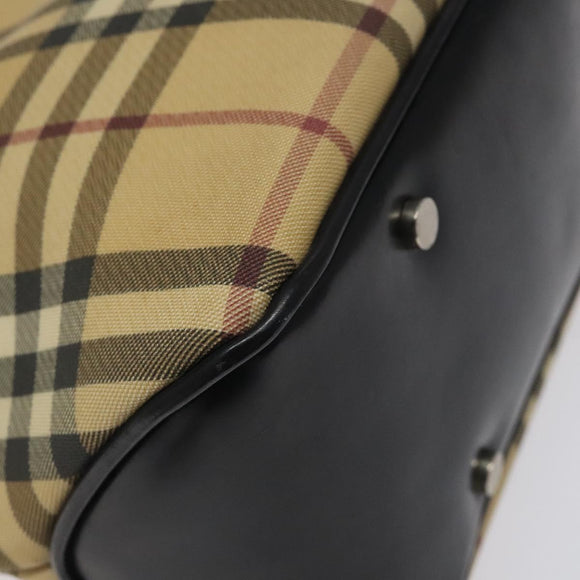 BURBERRY Nova Check Hand Bag PVC Beige Silver Auth 117914