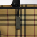 BURBERRY Nova Check Hand Bag PVC Beige Silver Auth 117914-10