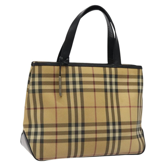 BURBERRY Nova Check Hand Bag PVC Beige Silver Auth 117914