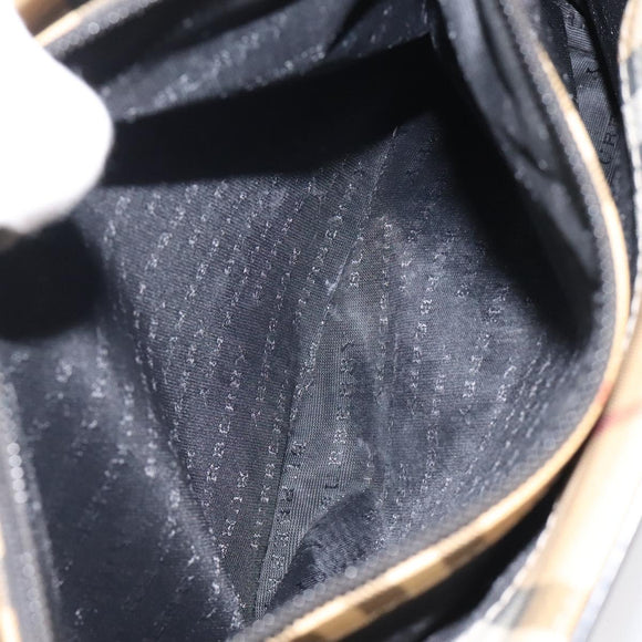 BURBERRY Nova Check Hand Bag PVC Beige Silver Auth 117914