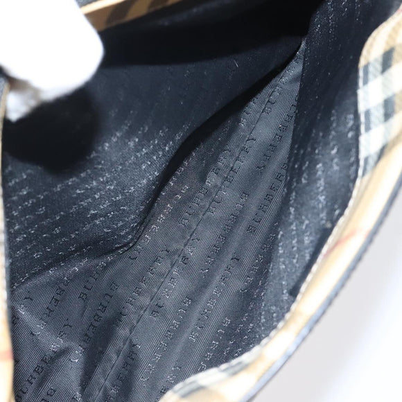 BURBERRY Nova Check Hand Bag PVC Beige Silver Auth 117914
