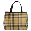 BURBERRY Nova Check Hand Bag PVC Beige Silver Auth 117914-13
