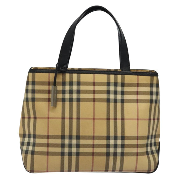 BURBERRY Nova Check Hand Bag PVC Beige Silver Auth 117914