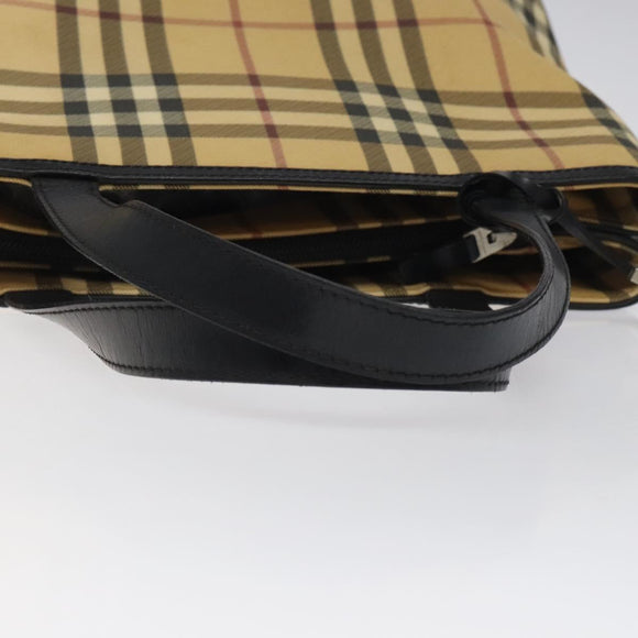 BURBERRY Nova Check Hand Bag PVC Beige Silver Auth 117914