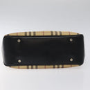 BURBERRY Nova Check Hand Bag PVC Beige Silver Auth 117914-5