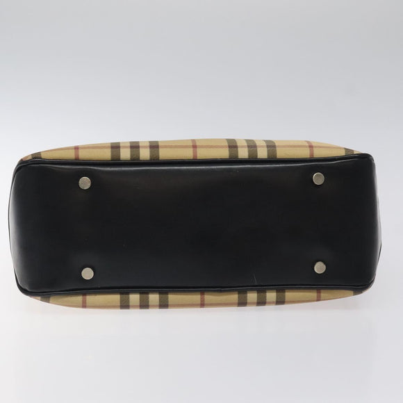 BURBERRY Nova Check Hand Bag PVC Beige Silver Auth 117914