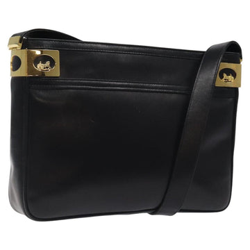 CELINE Shoulder Bag Leather Black Gold Auth 117924