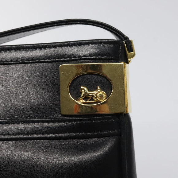 CELINE Shoulder Bag Leather Black Gold Auth 117924