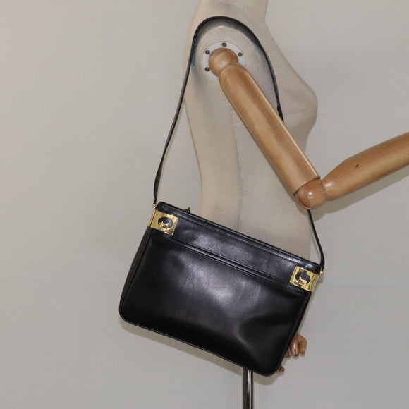CELINE Shoulder Bag Leather Black Gold Auth 117924